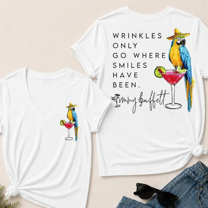 "Wrinkles Only Go Where Smiles Have Been" – Jimmy Buffett Tribute V-Neck Tee