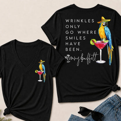 "Wrinkles Only Go Where Smiles Have Been" – Jimmy Buffett Tribute V-Neck Tee