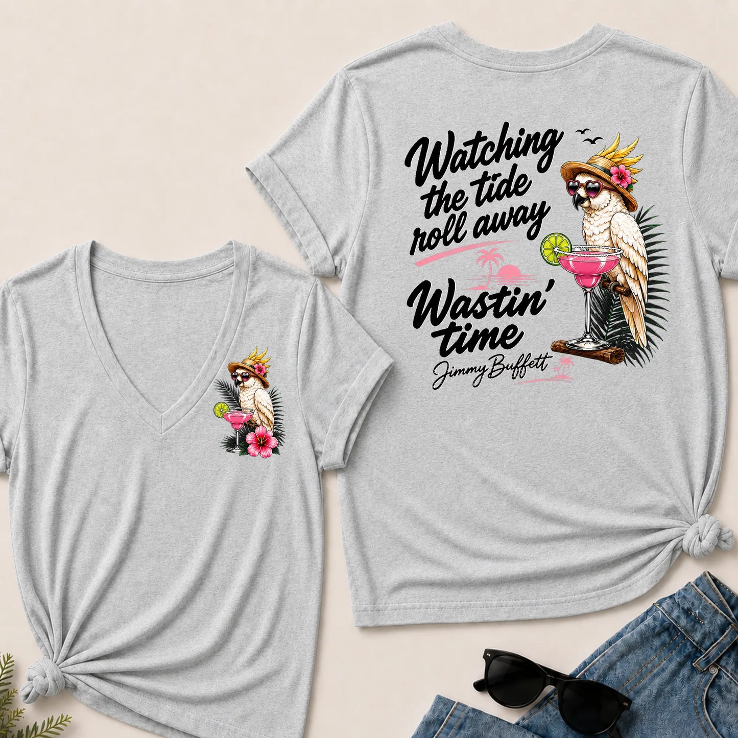 Watching The Tide Roll Away Wastin' Time Jimmy Buffett V‑Neck T‑Shirt