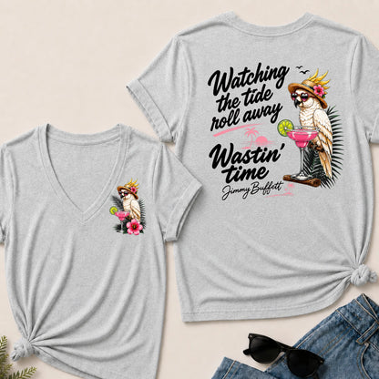 Watching The Tide Roll Away Wastin' Time Jimmy Buffett V‑Neck T‑Shirt