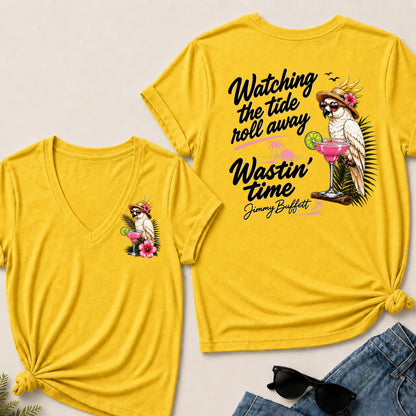 Watching The Tide Roll Away Wastin' Time Jimmy Buffett V‑Neck T‑Shirt