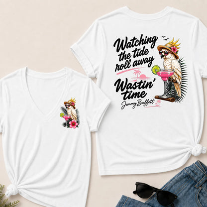 Watching The Tide Roll Away Wastin' Time Jimmy Buffett V‑Neck T‑Shirt