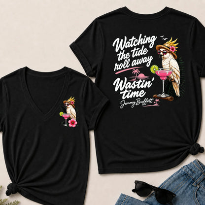 Watching The Tide Roll Away Wastin' Time Jimmy Buffett V‑Neck T‑Shirt